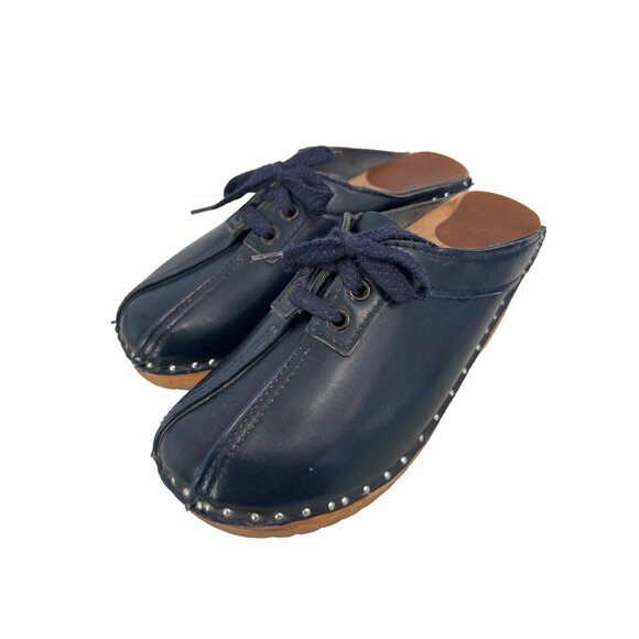 Troentorp Bastad Audubon Leather Clog Size 35 Navy Blue Leather Round Toe Comfy - Picture 1 of 9